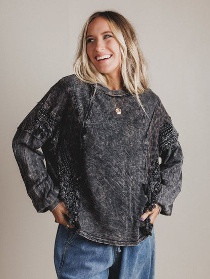 Cheetah Saloon Oversized Long Sleeve Top - Ash Black