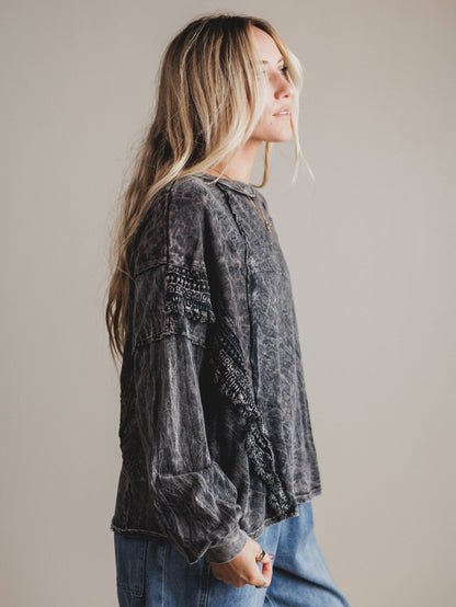 Cheetah Saloon Oversized Long Sleeve Top - Ash Black