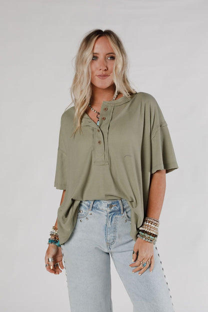 The Nest Soft Plume Henley Top - Sage