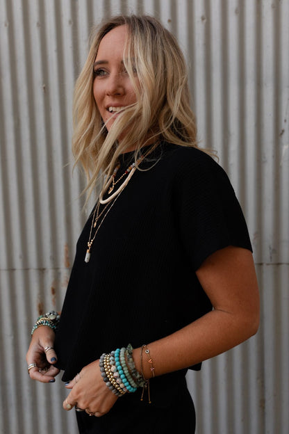 Amber Skies Mock Neck Top - Black