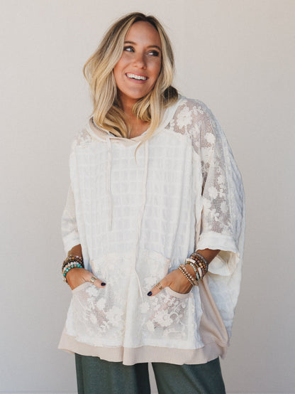 Radiant Wish Embroidered Hoodie Top - Ivory