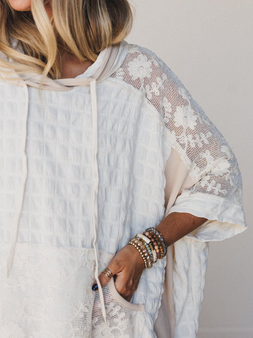 Radiant Wish Embroidered Hoodie Top - Ivory