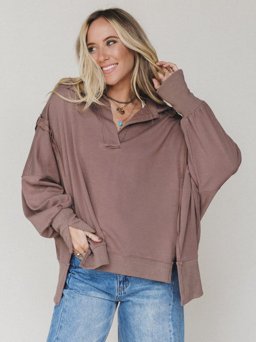 Candace Oversized Collar Sweatshirt - Mocha