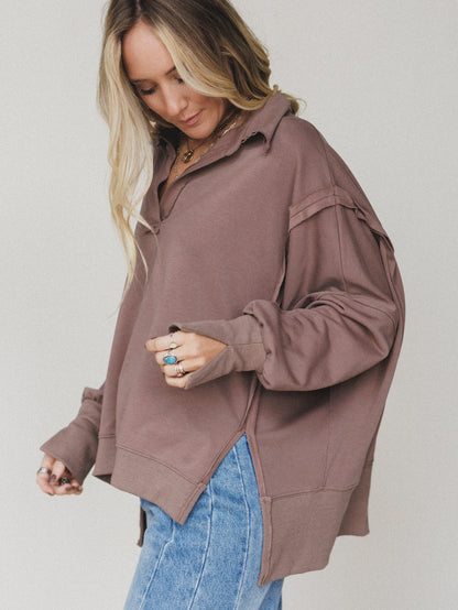 Candace Oversized Collar Sweatshirt - Mocha