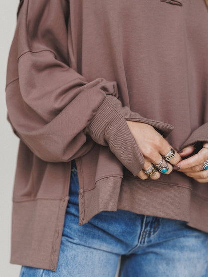 Candace Oversized Collar Sweatshirt - Mocha