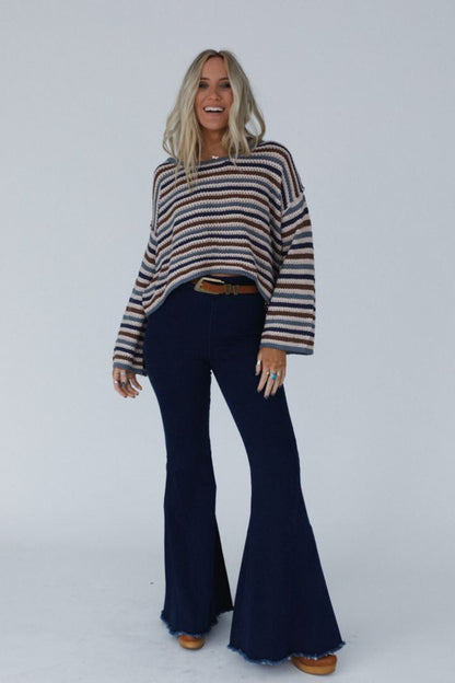 Meadow Crochet Striped Top - Taupe Multi