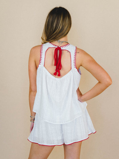 Dreaming of Islands Embroidered Top - Off White Red