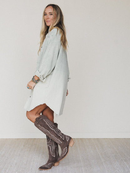 All You Do Tie Dye Corduroy Tunic Dress - Sage