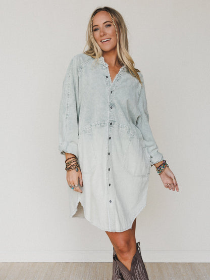 All You Do Tie Dye Corduroy Tunic Dress - Sage