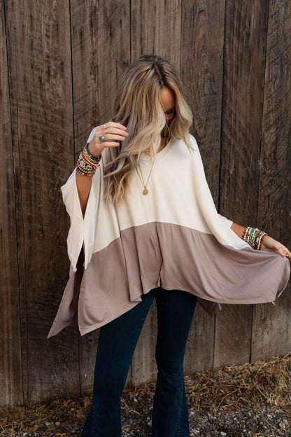 The Nest Coffee Sunsets V Neck Top - Cream Mocha