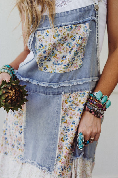 Sweetheart Charm Overalls Maxi Dress - Denim