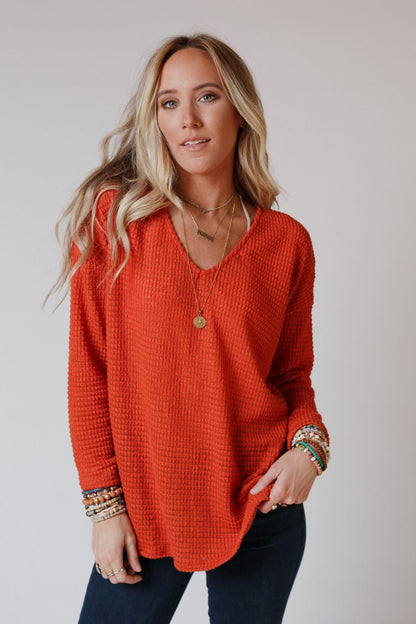 The Nest Flattering Open Back Thermal Knit Top - Rust