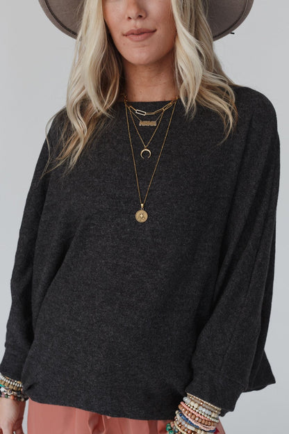The Nest Fly With Me Batwing Sleeve Knit Sweater - Charcoal