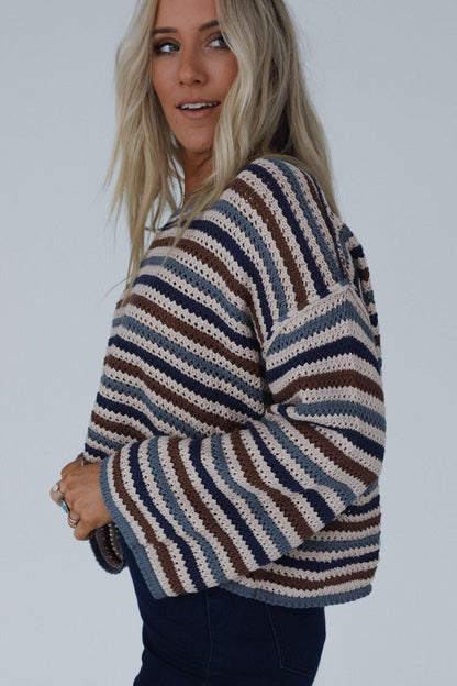 Meadow Crochet Striped Top - Taupe Multi