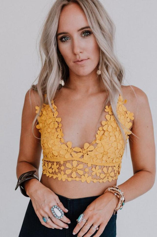 Dainty Daisy Crochet Bralette - Yellow