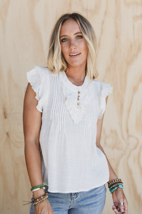 Fiorina Ruffle Detail Top - Off White