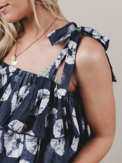 Lou Lou Ruffle Print Top - Blue Multi