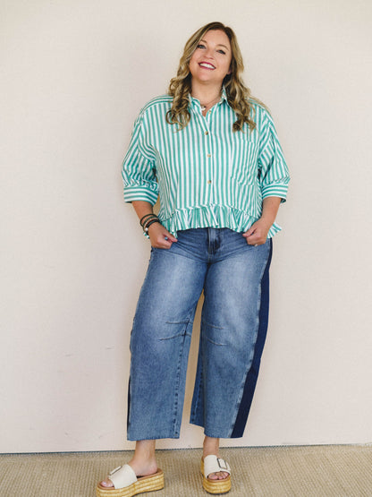 Go Time Blouse - Ivory Green