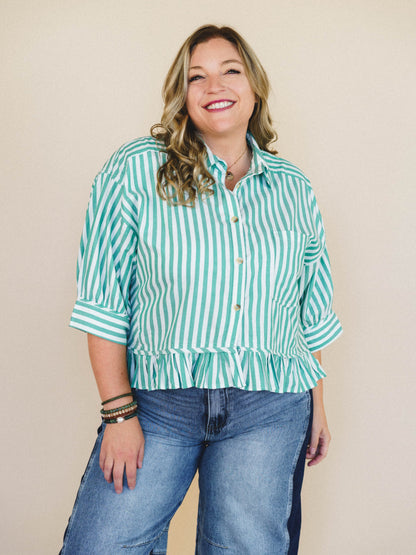 Go Time Blouse - Ivory Green