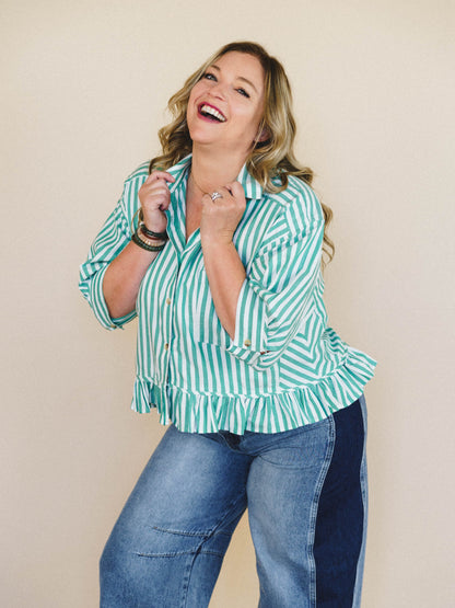 Go Time Blouse - Ivory Green