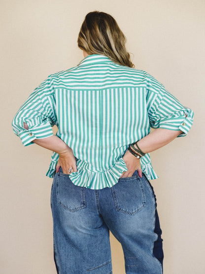 Go Time Blouse - Ivory Green