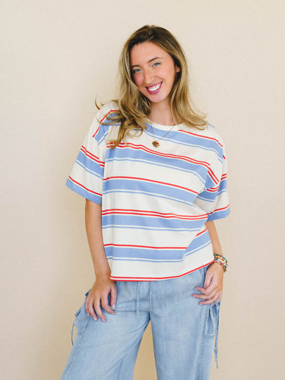 Good Times Rollin’ Tee
 - Cream Blue