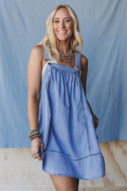 Lily Valley Denim Overalls Dress - Denim
