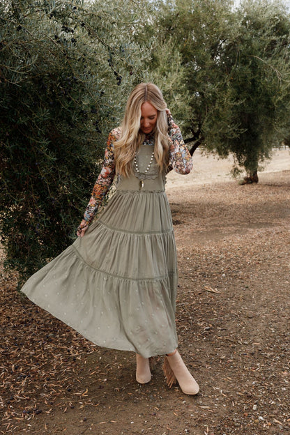 Green Paths Overall Dress - Olive