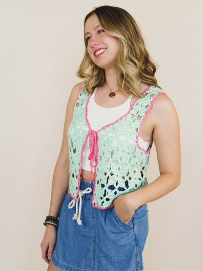 Island Awaits Crochet Vest - Spearmint