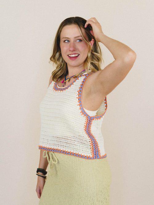 Beach Trips Crochet Tank - Ivory