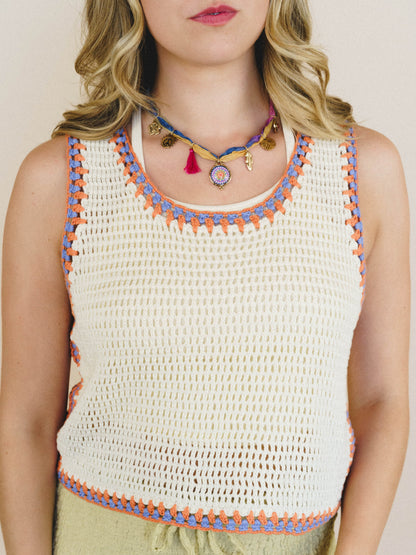 Beach Trips Crochet Tank - Ivory
