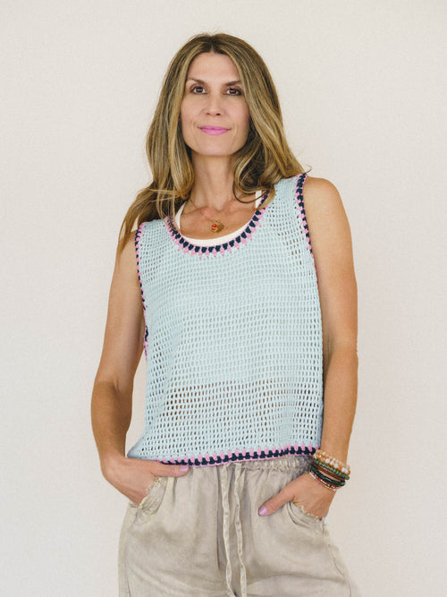 Beach Trips Crochet Tank - Powder Blue