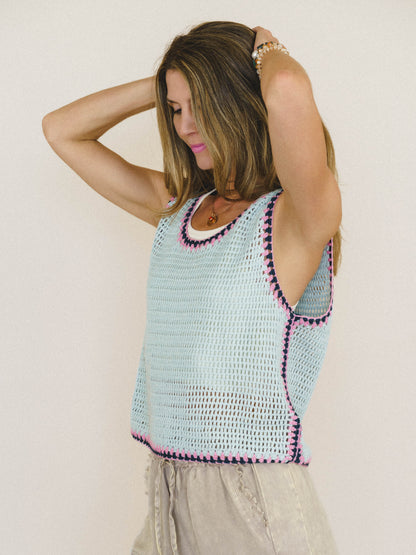 Beach Trips Crochet Tank - Powder Blue