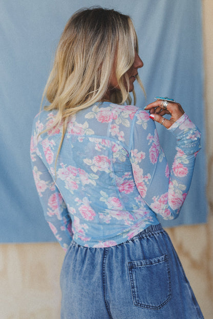 Heidi Floral Mesh Top - Blue