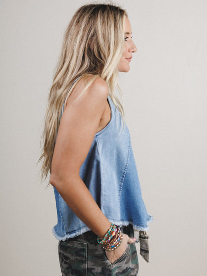 Western Luxe Denim Top - Blue