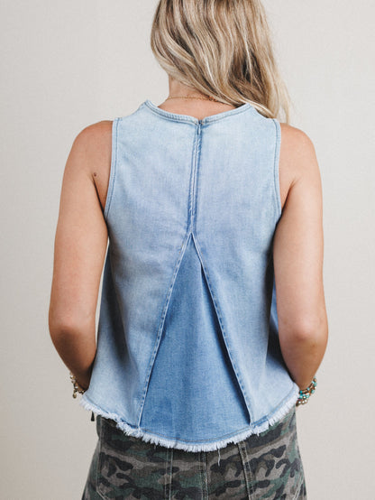 Western Luxe Denim Top - Blue