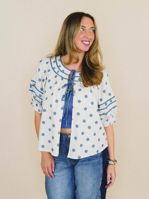 Cindy Polka Dot Blouse - Dusty Blue