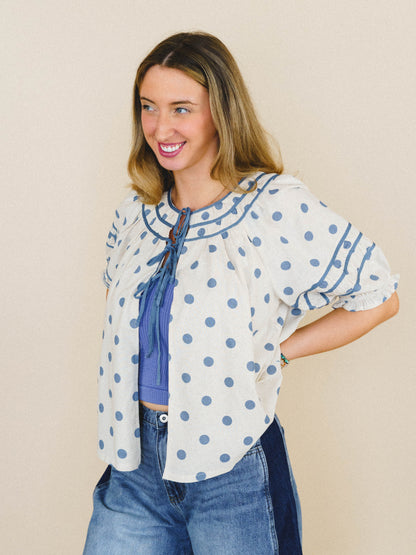 Cindy Polka Dot Blouse - Dusty Blue