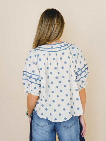 Cindy Polka Dot Blouse - Dusty Blue