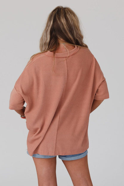 The Nest On The Go V Neck Ribbed Essential Tee - Sepia