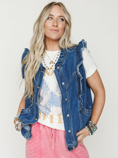 Ruffle Rebel Denim Vest - Denim