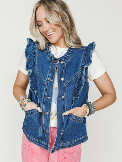 Ruffle Rebel Denim Vest - Denim