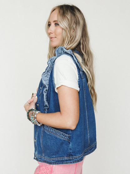 Ruffle Rebel Denim Vest - Denim
