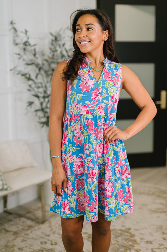 Hazel Blues® |  Lizzy Three Tier Tank Dress in Falling Floral