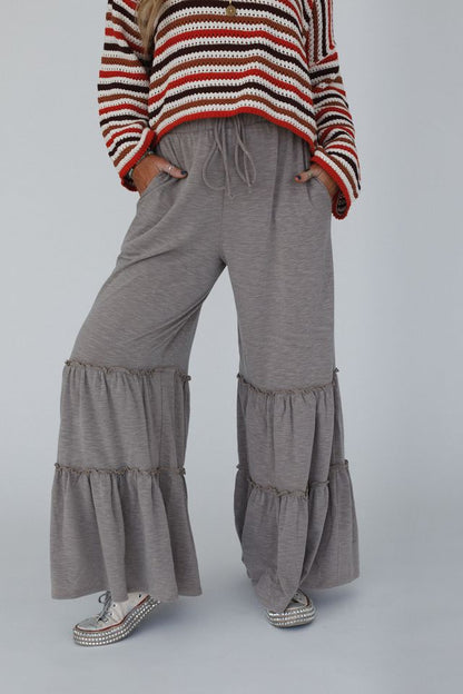 The Nest Milla Ruffled Wide Leg Pants - Brown