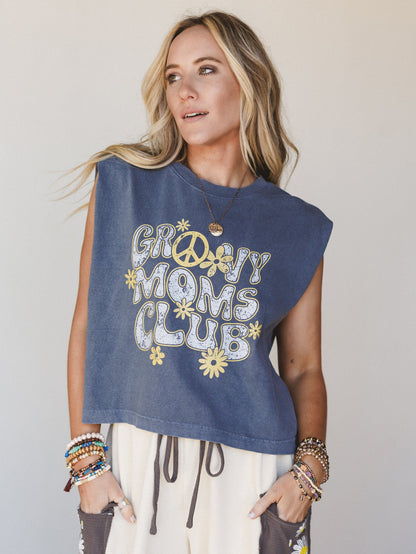 The Nest Groovy Moms Club Graphic Top - Faded Navy