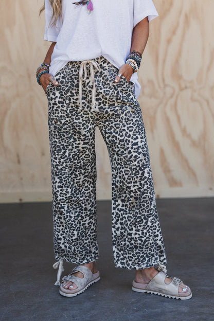 Effortless Edge Wide Leg Jogger Pants - Leopard
