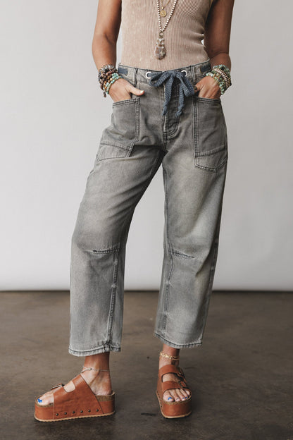 Elevated Eyelet Barrel Jeans - Gray Wash