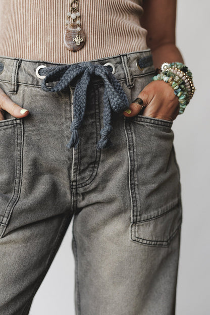Elevated Eyelet Barrel Jeans - Gray Wash