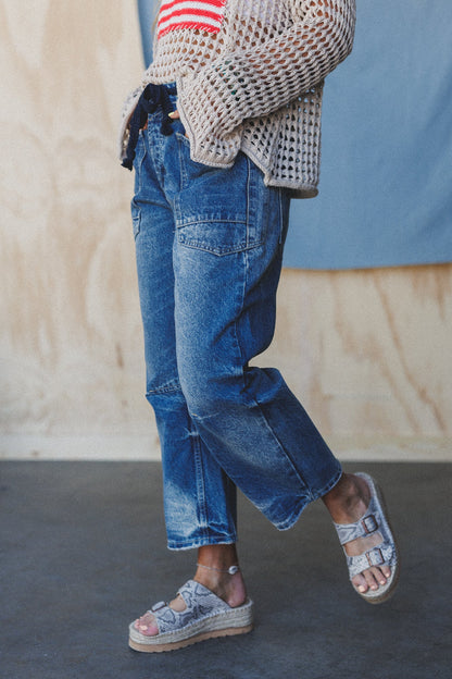 Elevated Eyelet Barrel Jeans - Medium Wash